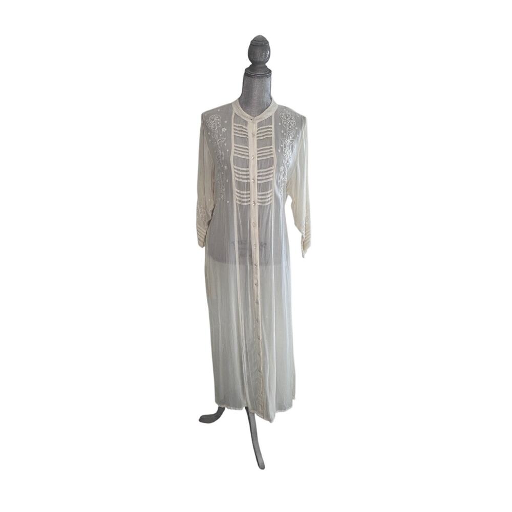 April Cornell Sheer cream robe sequin floral details size medium - Picture 12 of 12